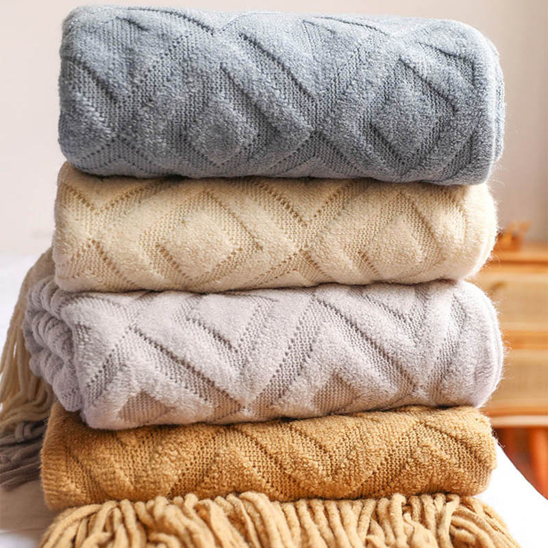 Throw Blanket Chunky Knit - Chăn Cho Giường Bắc Âu Dệt