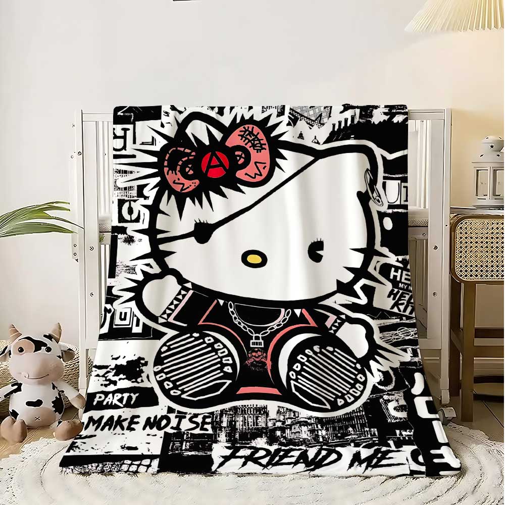 Bed Sheet Microfiber - Kawaii Cat Hellos Warm Blanket Throw