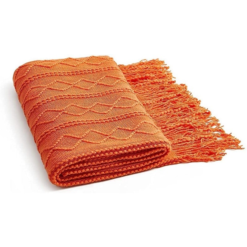 Throw Blanket Chunky Knit - Orange Knitted Throw Blankets With Tassels